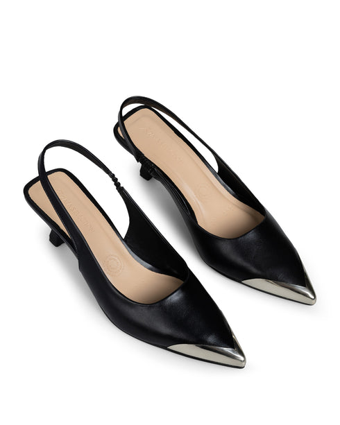 Zapatilla Negra Slingback Punta Metal 8008